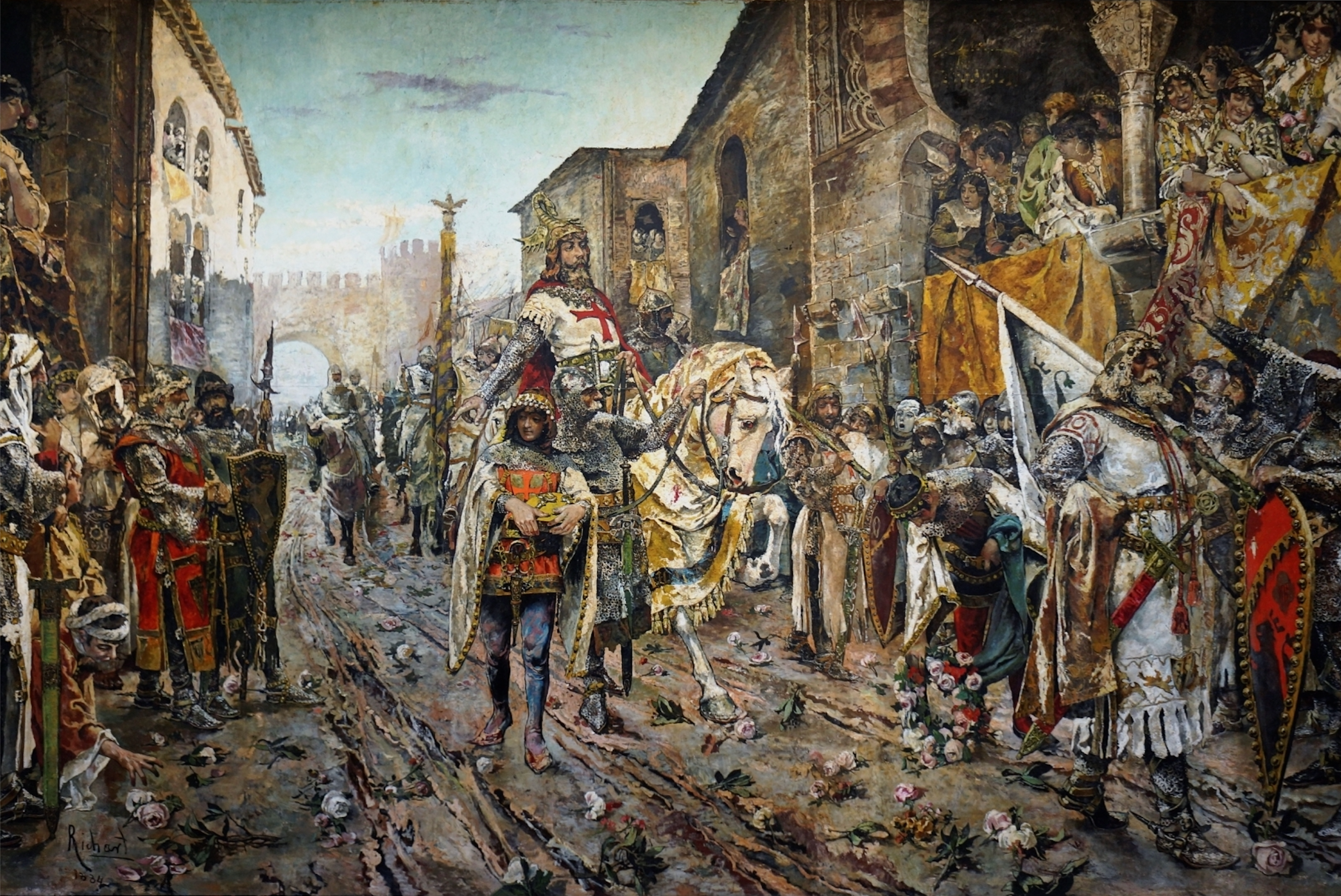 'Entrada triomfal a València del rei Jaume el Conqueridor (any 1238)', oli sobre llenç de Ferran Richart Montesinos, 1884. Madrid. Museo del Prado.